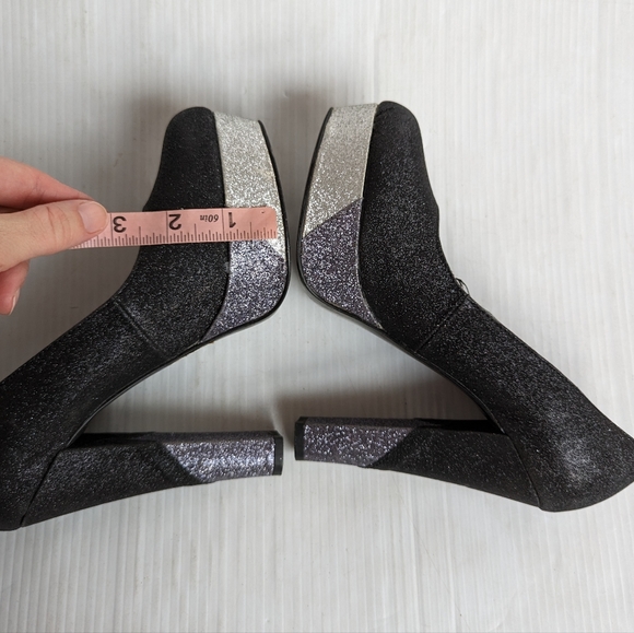 NAUGHTY MONKEY sparkle glitter platform pumps with chunky heels size 7.5 - Picture 7 of 12